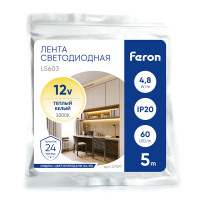 Светодиодная LED лента Feron LS603, 60SMD(2835)/м 4.8Вт/м 12V 5м 3000К в каталоге электрики 220.ru, артикул 27597
