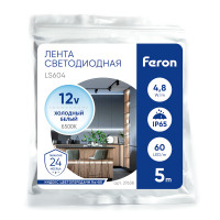Светодиодная LED лента Feron LS604, 60SMD(2835)/m 4.8W/m 12V IP65 5m, 6500К в каталоге электрики 220.ru, артикул 27638
