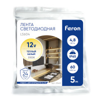 Светодиодная LED лента Feron LS604, 60SMD(2835)/m 4.8W/m 12V IP65 5m, 3000К в каталоге электрики 220.ru, артикул 27640