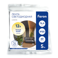 Светодиодная LED лента Feron LS606, 60SMD(5050)/m 14.4W/m 12V 5m 3000К в каталоге электрики 220.ru, артикул 27646