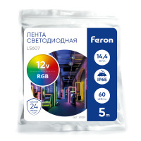 Светодиодная LED лента Feron LS607, 60SMD(5050)/m 14.4W/m 12V IP65 5m RGB в каталоге электрики 220.ru, артикул 27651