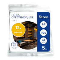 Светодиодная LED лента Feron LS603, 60SMD(2835)/m 4.8W/m 12V 5m желтый в каталоге электрики 220.ru, артикул 27670