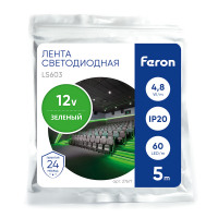 Светодиодная LED лента Feron LS603, 60SMD(2835)/m 4.8W/m 12V 5m зеленый в каталоге электрики 220.ru, артикул 27671