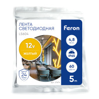 Светодиодная LED лента Feron LS604, 60SMD(2835)/m 4.8W/m 12V IP65 5m желтый в каталоге электрики 220.ru, артикул 27674