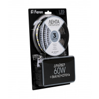 Светодиодная LED лента Feron LS606, 60SMD(5050)/m 14.4W/m 12V 3m 6500К с адаптером с вилкой в комплекте в каталоге электрики 220.ru, артикул 27720