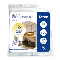 Светодиодная LED лента Feron LS612, 120SMD(2835)/m 9.6W/m 12V 5m 3000К в каталоге электрики 220.ru, артикул 27730