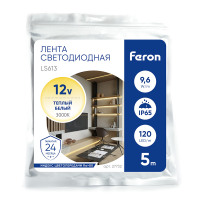 Светодиодная LED лента Feron LS613, 120SMD(2835)/m 9.6W/m 12V 5m 3000К в каталоге электрики 220.ru, артикул 27732