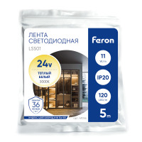 Светодиодная LED лента Feron LS501, 120SMD(2835)/м 11Вт/м 24V 5000*8*1.22мм 3000К IP20 в каталоге электрики 220.ru, артикул 41056