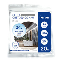 Светодиодная LED лента Feron LS520 стабилизированная, 120SMD(2835)/м 11Вт/м 24V 20000*10*1.22мм 6000К IP20 в каталоге электрики 220.ru, артикул 41278