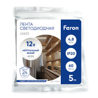 Светодиодная LED лента Feron LS603, 60SMD(2835)/m 4.8W/m 12V 5m 4000К в каталоге электрики 220.ru, артикул 41446