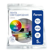 Светодиодная LED лента Feron LS606, 60SMD(5050)/m 14,4W/m 12V 5m RGB в каталоге электрики 220.ru, артикул 41449