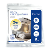 Светодиодная COB лента Feron LS530, 320SMD(2110) 10Вт/м 24V 5000*8*1.8мм 3000К IP20 в каталоге электрики 220.ru, артикул 48263