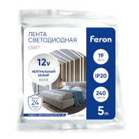 Светодиодная LED лента Feron LS617, 240SMD(2835)/м 19Вт/м 12V 5000*10*1.22мм 4000К, IP20 в каталоге электрики 220.ru, артикул 48827