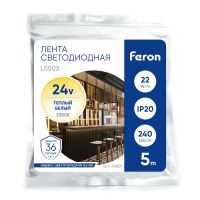Светодиодная LED лента Feron LS503 240SMD(2835)/м 22Вт/м 24V 5000*10*1.22мм 3000К, IP20 в каталоге электрики 220.ru, артикул 48829