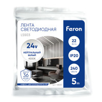 Светодиодная LED лента Feron LS503 240SMD(2835)/м 22Вт/м 24V 5000*10*1.22мм 4000К, IP20 в каталоге электрики 220.ru, артикул 48830