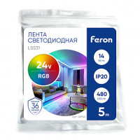 Светодиодная COB лента Feron LS531 480SMD(2110) 14Вт/м 24V 5000*8*1.8мм RGB, IP20 в каталоге электрики 220.ru, артикул 48946