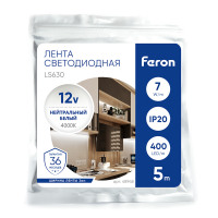 Светодиодная COB лента Feron LS630, 400SMD(2110)/ 7Вт/м 12V 5000*3*1.8мм 4000K, IP20 в каталоге электрики 220.ru, артикул 48948