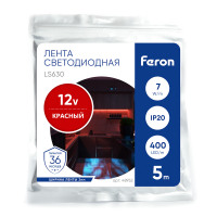 Светодиодная COB лента Feron LS630, 400SMD(2110)/ 7Вт/м 12V 5000*3*1.8мм красный, IP20 в каталоге электрики 220.ru, артикул 48952