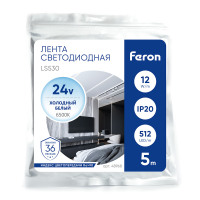Светодиодная COB лента Feron LS530, 512SMD(2110) 12Вт/м 24V 5000*10*1.8мм 6500К IP20 в каталоге электрики 220.ru, артикул 48968